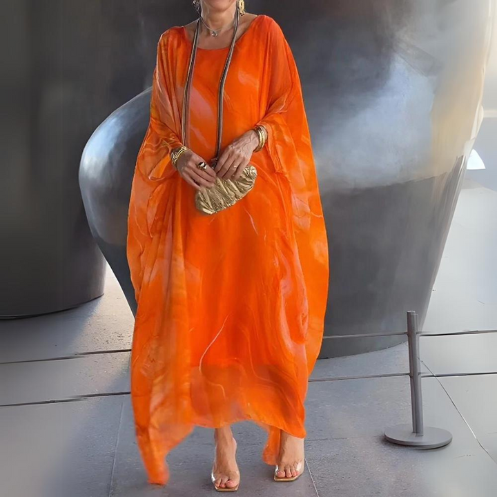 Damen luftiges Herbst-Maxikleid in Orange