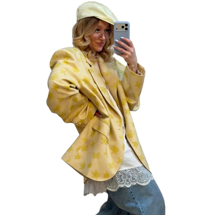 Damen Mantel aus Blüten-Jacquard mit betonten Schultern (5)