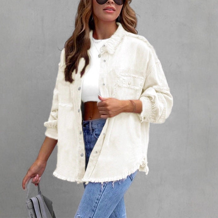 Damen Mantel aus Denim im Hemdstil mit Raw-Edge (2)