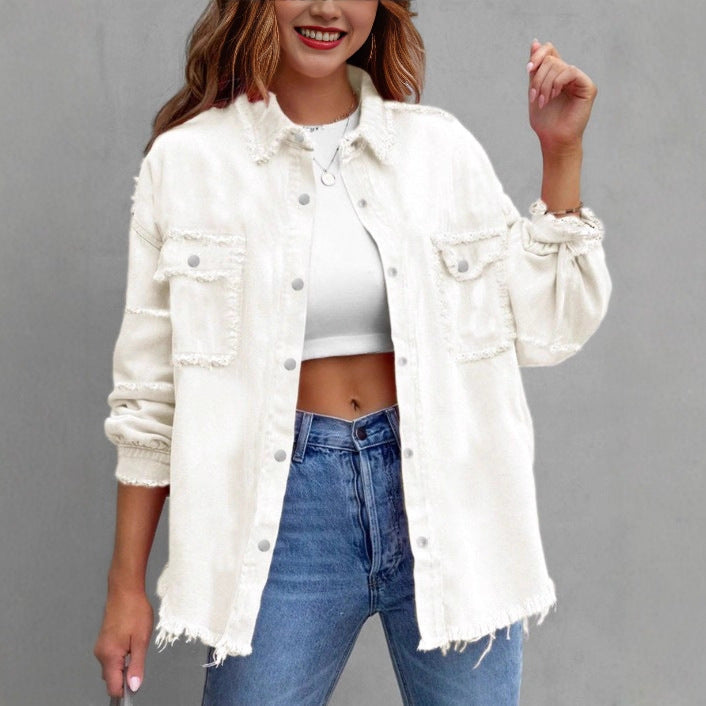 Damen Mantel aus Denim im Hemdstil mit Raw-Edge (3)
