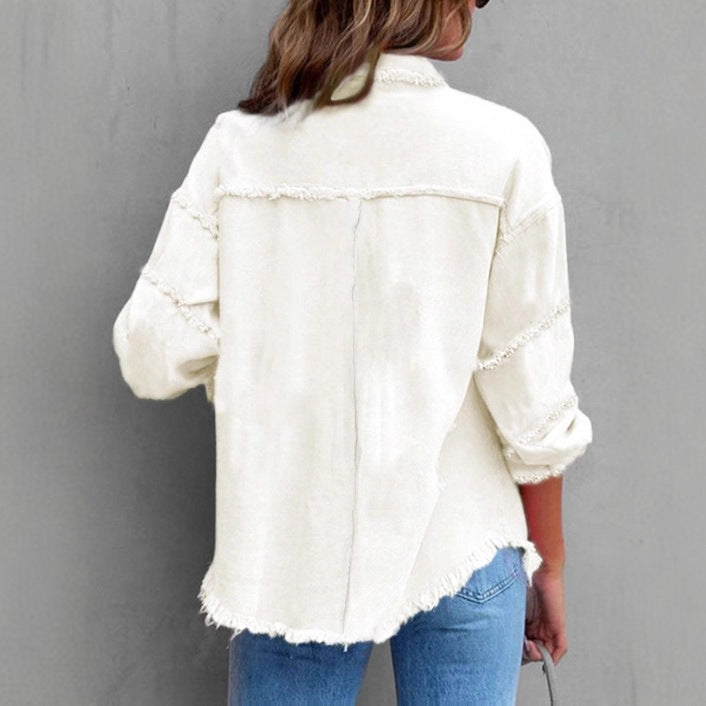 Damen Mantel aus Denim im Hemdstil mit Raw-Edge (4)