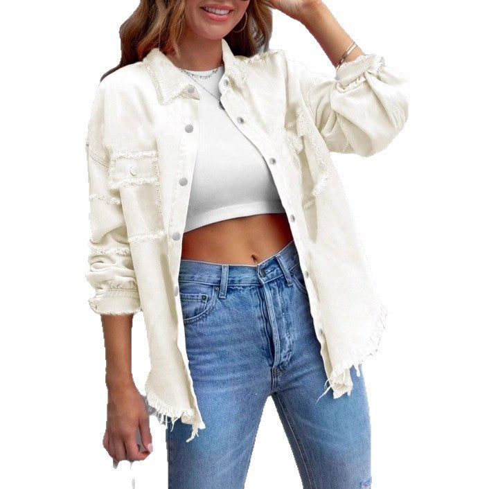 Damen Mantel aus Denim im Hemdstil mit Raw-Edge (5)