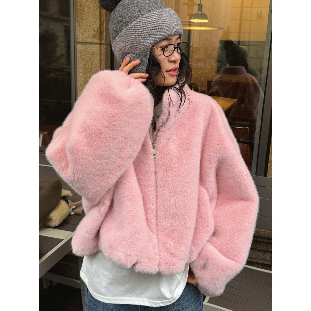 Damen Mantel aus weichem Kunstfell zum Schichten in Rosa