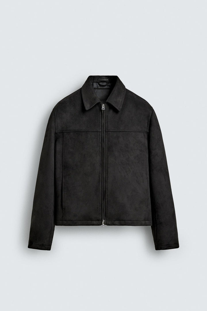 Damen Mantel-Jacke aus feinem Wildleder in Schwarz