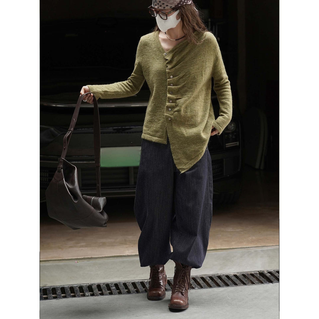Damen Mantel Leichter Asymmetrischer Mohair-Strick für Übergänge (4)