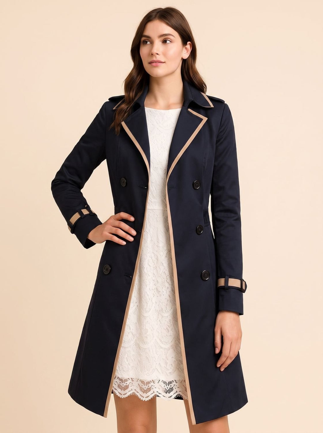 Damen Mantel Midi zweireihig klassisch in Marineblau