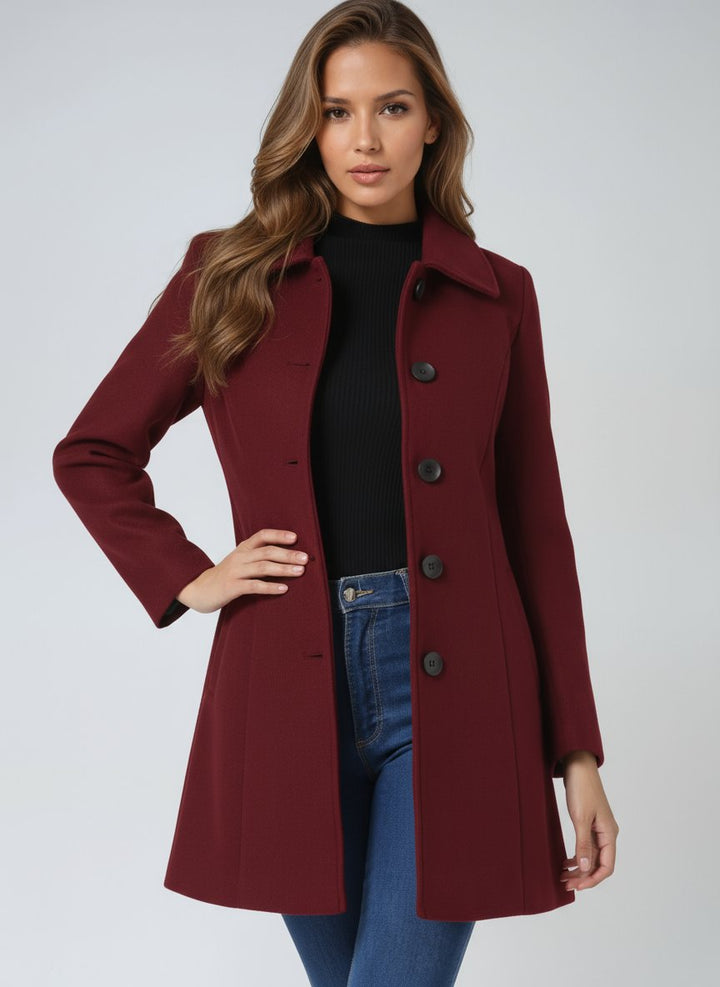 Damen Mantel mit klassischem Schnitt für Winter in Dunkelrot