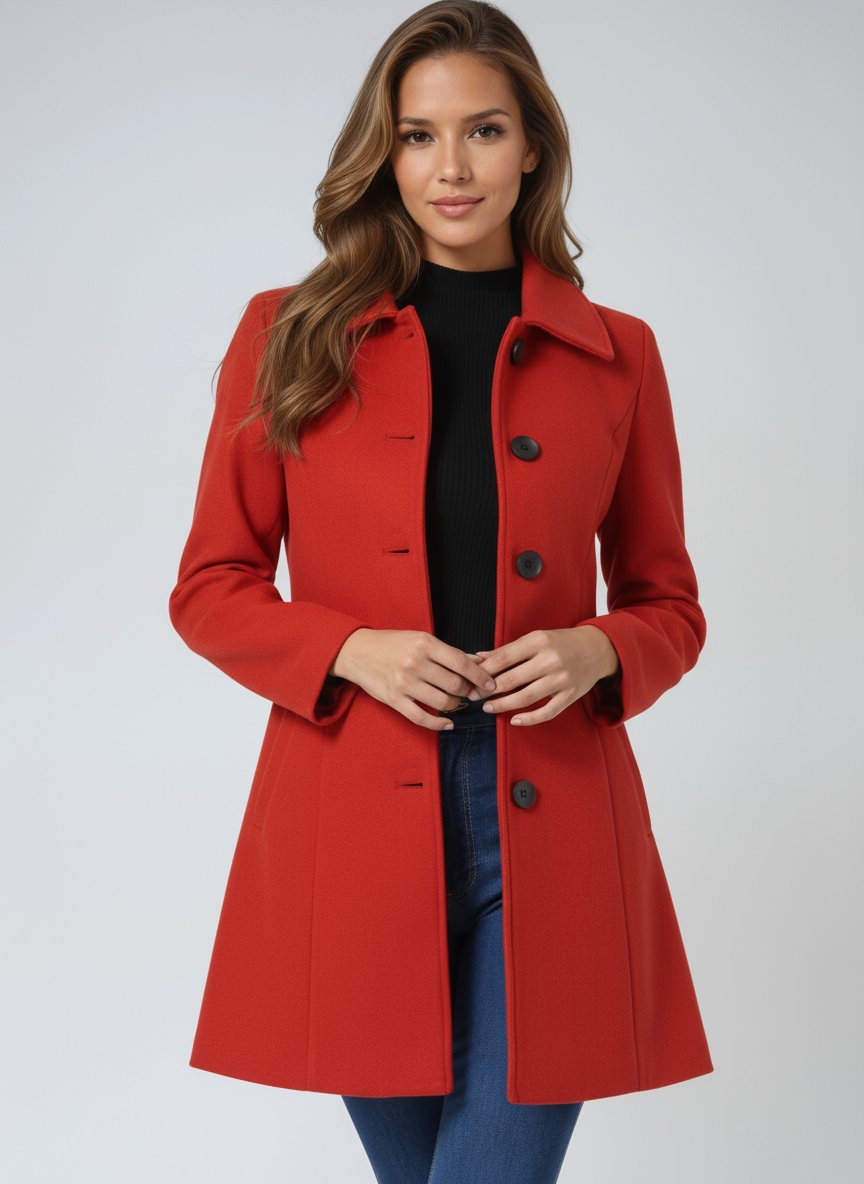 Damen Mantel mit klassischem Schnitt für Winter in Rot