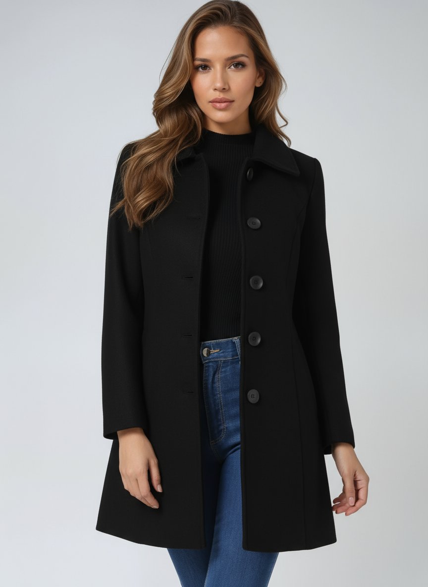 Damen Mantel mit klassischem Schnitt für Winter in Schwarz
