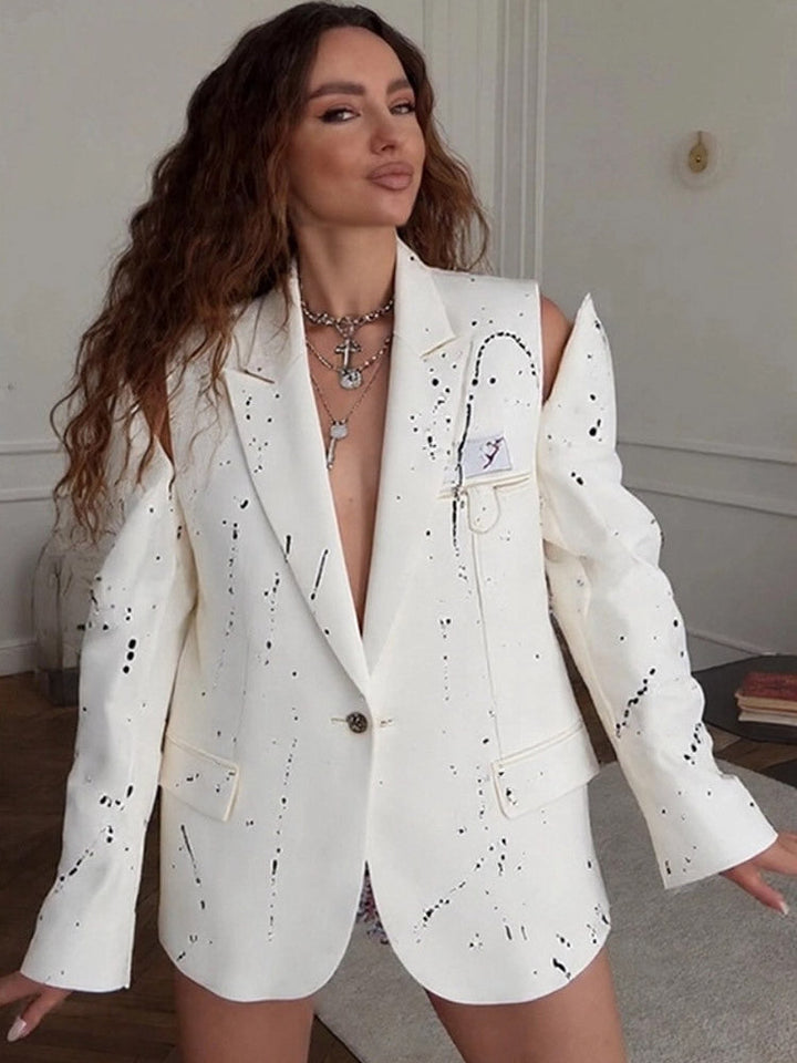 Damen Mantel mit Splatter-Design im Statement-Stil in Weiß