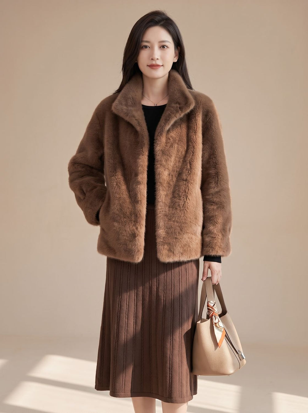Damen Mantel weiches Imitatiebont Oversized (2)