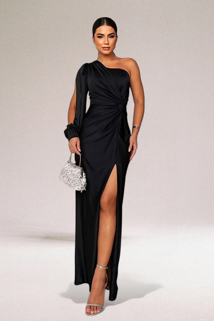 Damen Maxi-Abendkleid mit Seitenschlitz in Schwarz