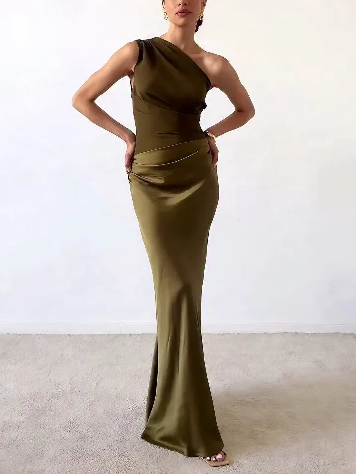 Damen Maxikleid für Herbst Hochzeitsgäste in Grün