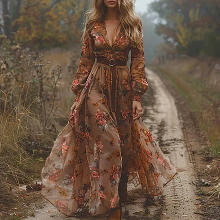 Damen Maxikleid für Hochzeitsgäste mit Boho-Eleganz in Braun