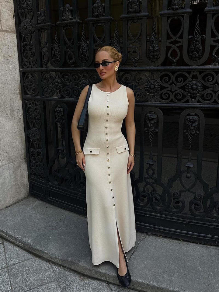 Damen Maxikleid für Hochzeitsgäste mit eleganter fließender Linie in Beżowy