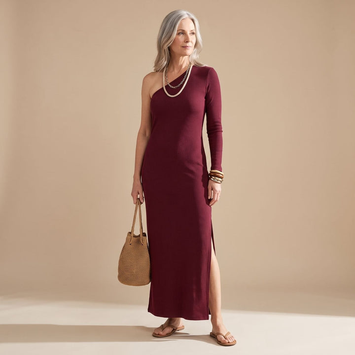 Damen Maxikleid für Hochzeitsgäste mit Seitenschlitz in Burgunderrot