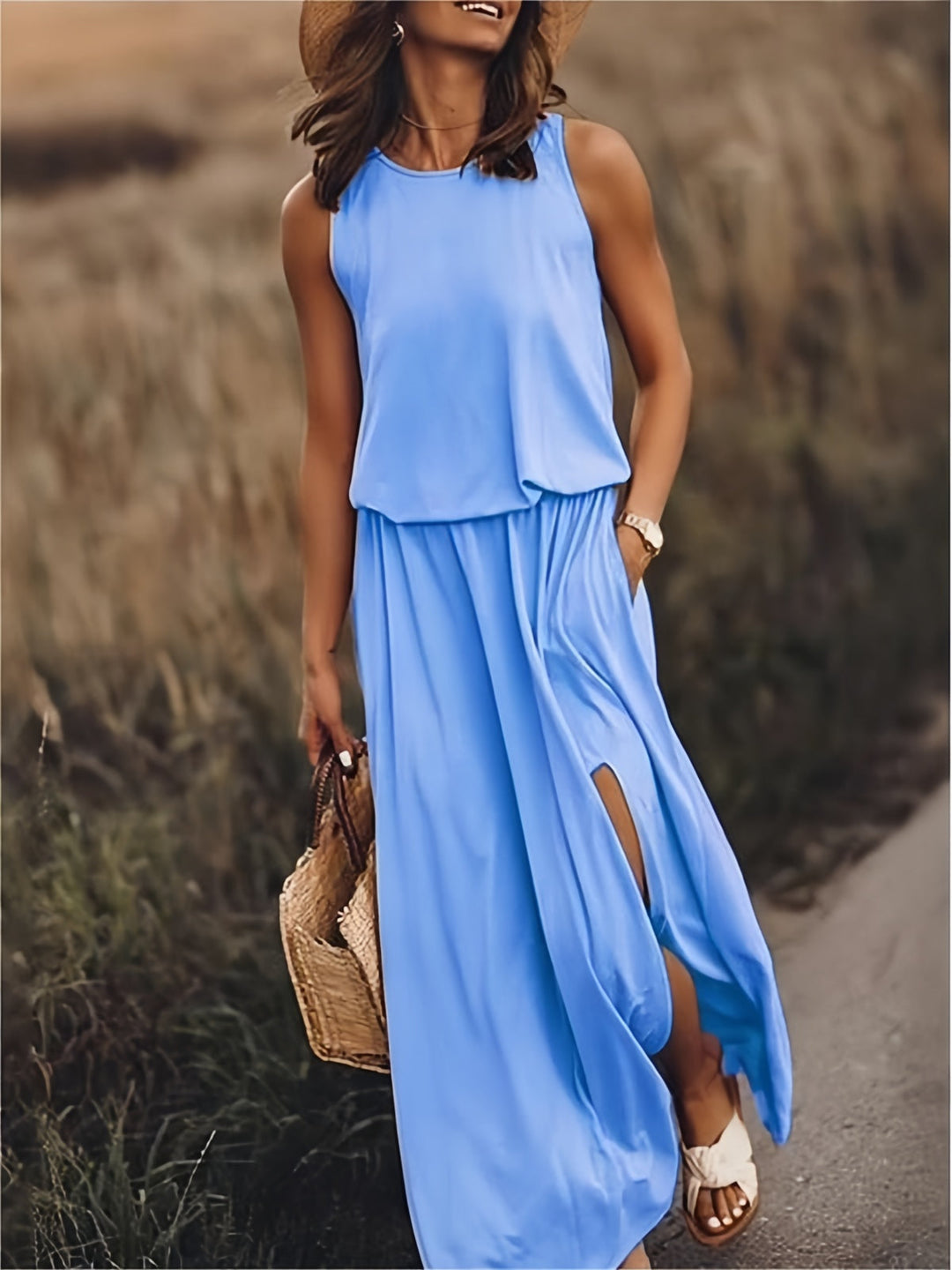 Damen Maxikleid im Boho-Stil für den Herbst in Blau