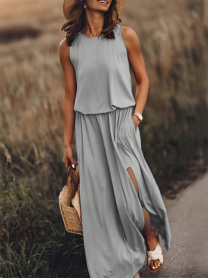 Damen Maxikleid im Boho-Stil für den Herbst in Grau
