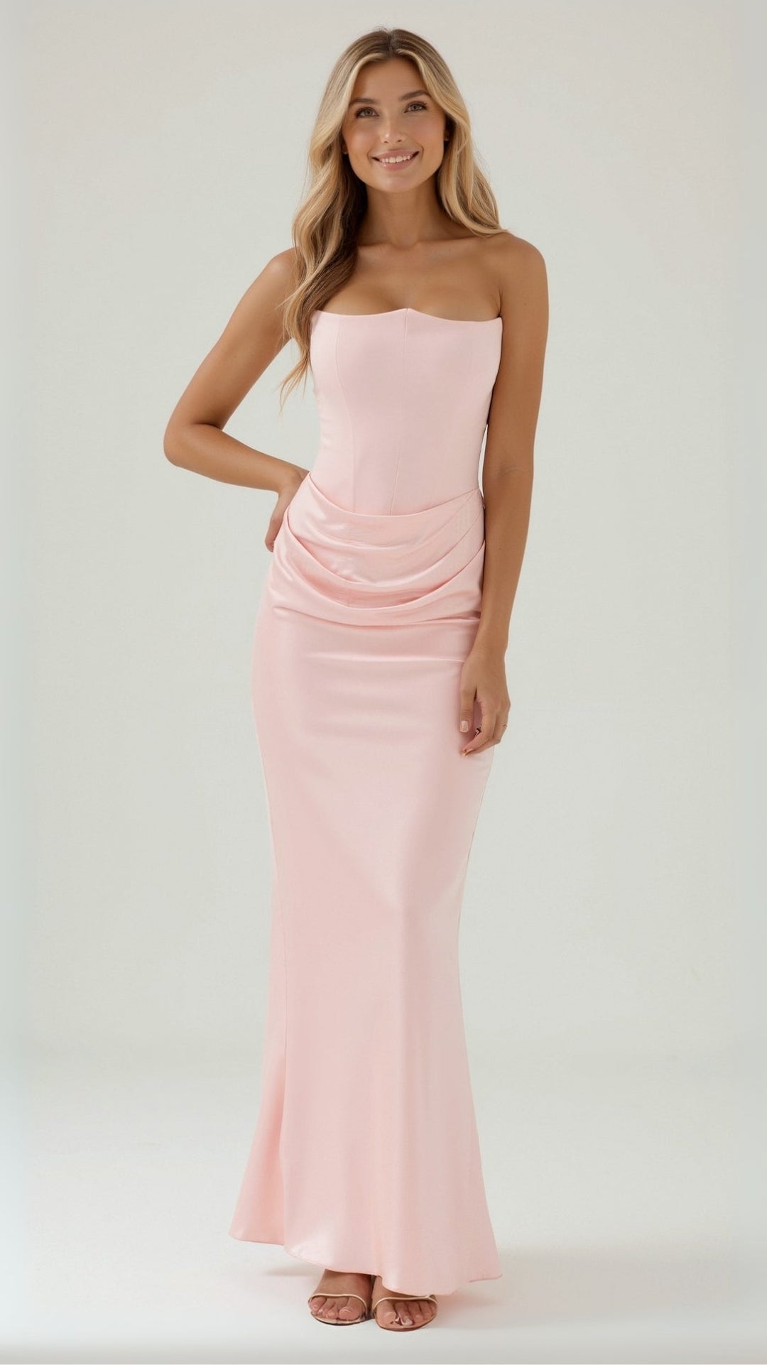 Damen Maxikleid im Säulenschnitt für Hochzeitsgäste in Rosa