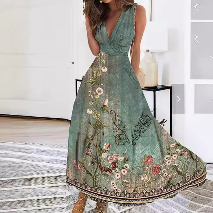 Damen Maxikleid mit Blumendruck für Hochzeitsgäste in Peacock Blue
