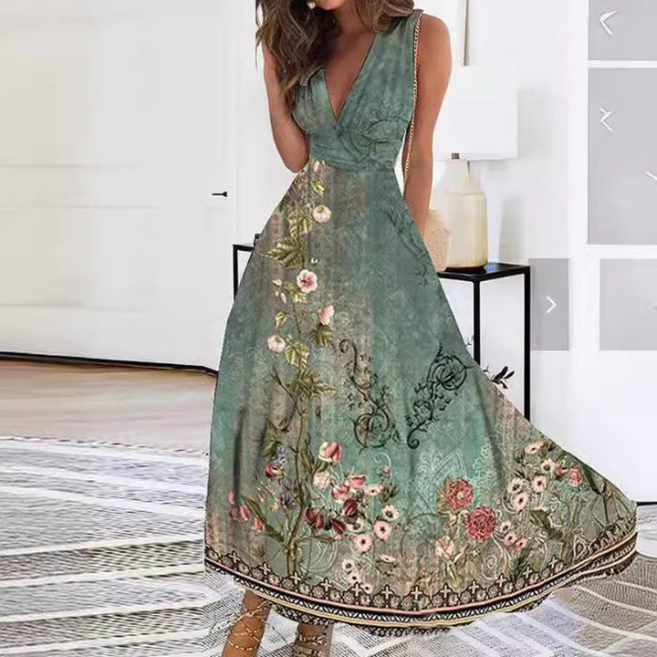 Damen Maxikleid mit Blumendruck für Hochzeitsgäste in Peacock Blue