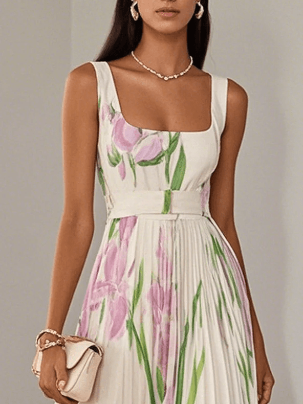 Damen Maxikleid mit Blumenmuster und eckigem Ausschnitt für Hochzeitsgäste (3)
