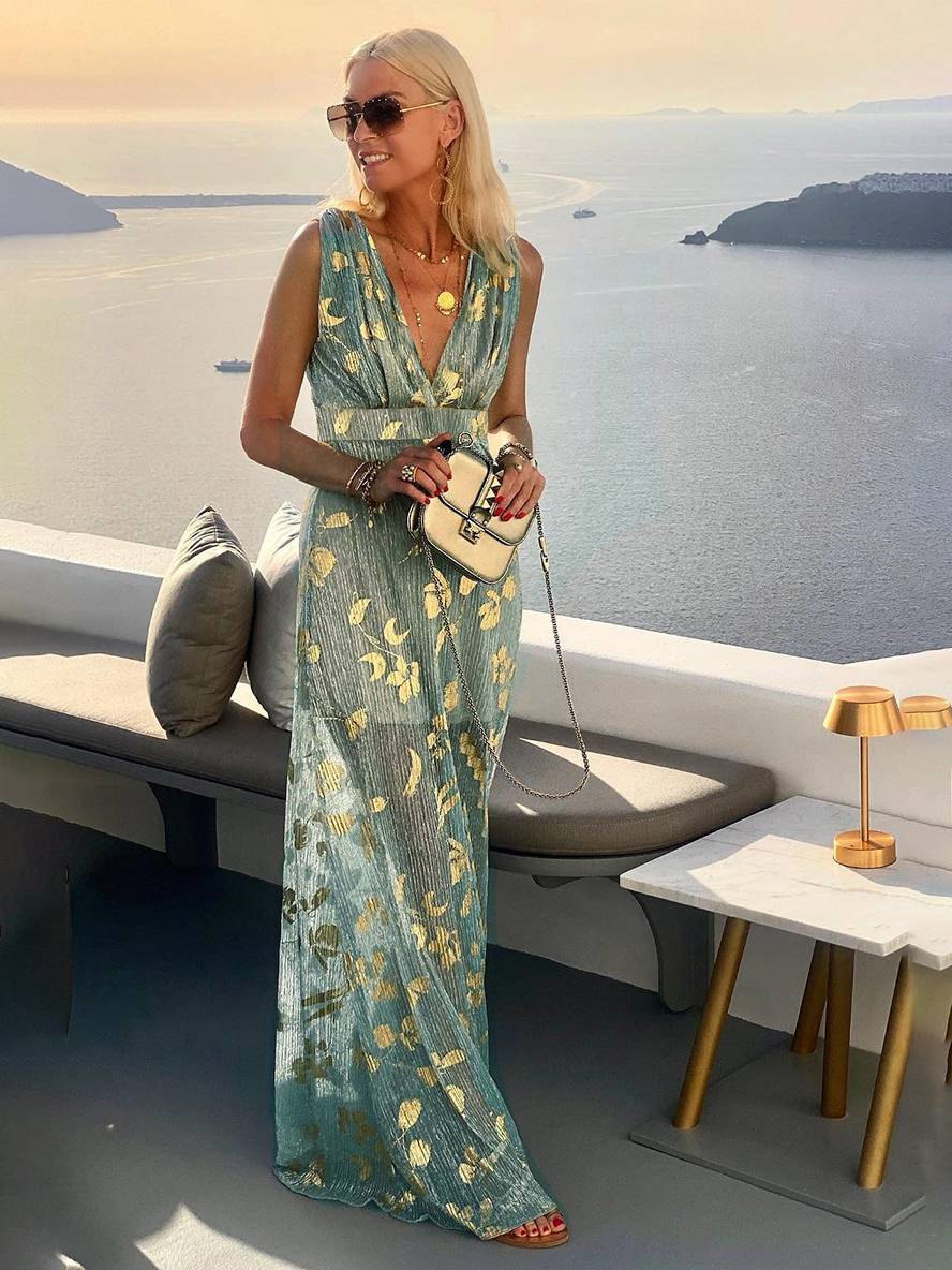Damen Maxikleid mit Glanz für Hochzeitsgäste in Grün