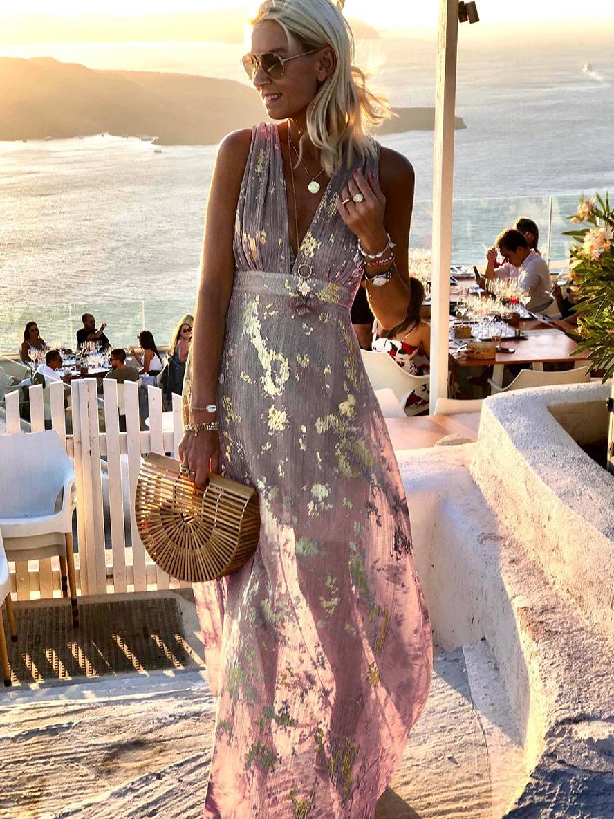Damen Maxikleid mit Glanz für Hochzeitsgäste in Rosa