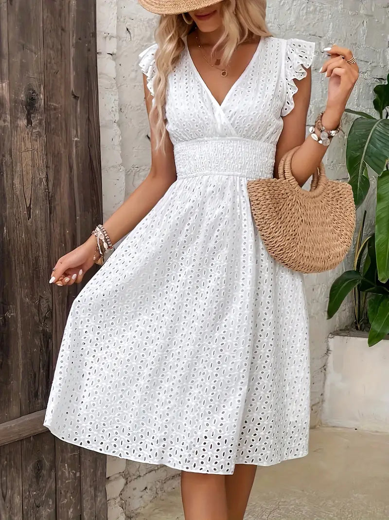 Damen Midi Sommerkleid im Boho-Stil in Weiß 2