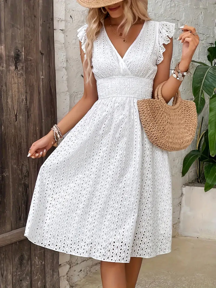 Damen Midi Sommerkleid im Boho-Stil in Weiß 2