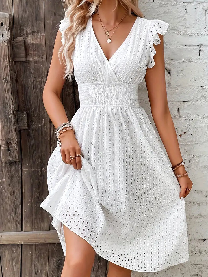 Damen Midi Sommerkleid im Boho-Stil in Weiß 3