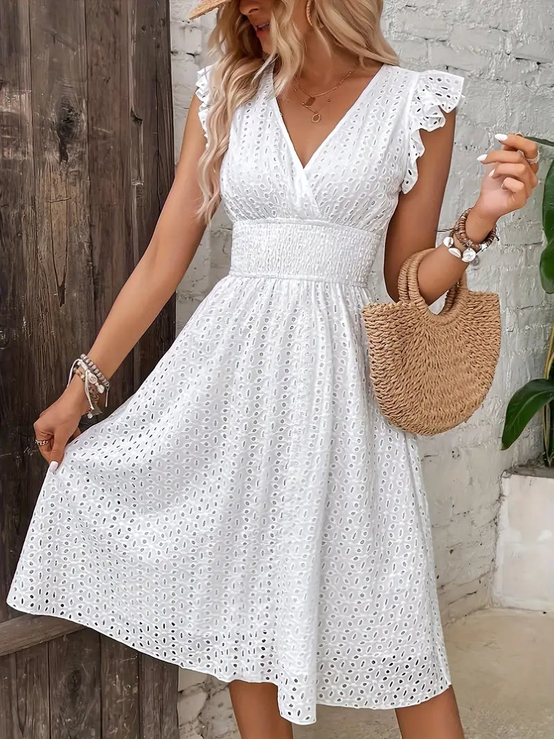 Damen Midi Sommerkleid im Boho-Stil in Weiß 4