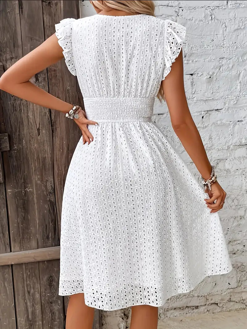 Damen Midi Sommerkleid im Boho-Stil in Weiß 5