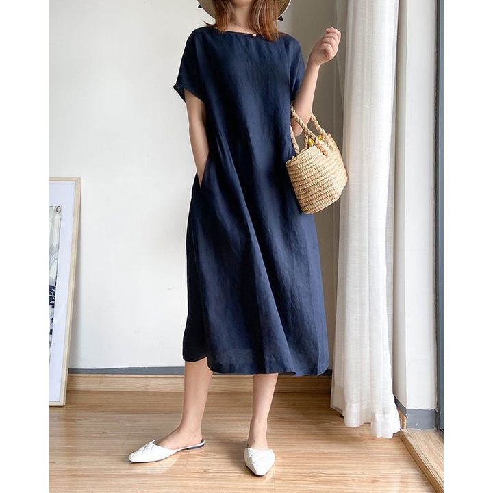 Damen Midi Sommerkleid im lässigen Stil in Dunkelblau 2