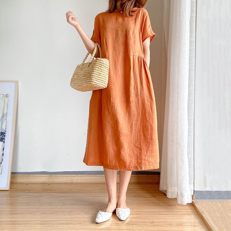 Damen Midi Sommerkleid im lässigen Stil in Orange