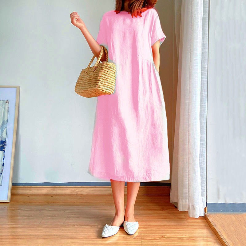 Damen Midi Sommerkleid im lässigen Stil in Rosa
