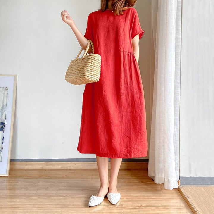 Damen Midi Sommerkleid im lässigen Stil in Rot 1