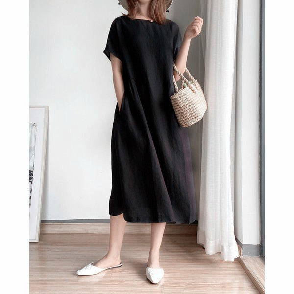 Damen Midi Sommerkleid im lässigen Stil in Schwarz 2