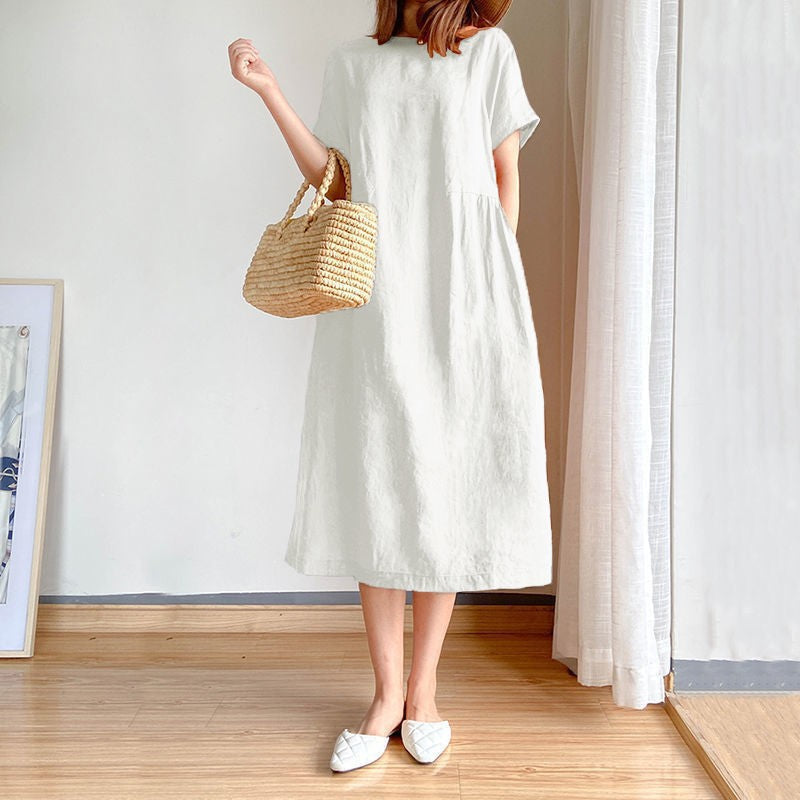 Damen Midi Sommerkleid im lässigen Stil in Weiß 1