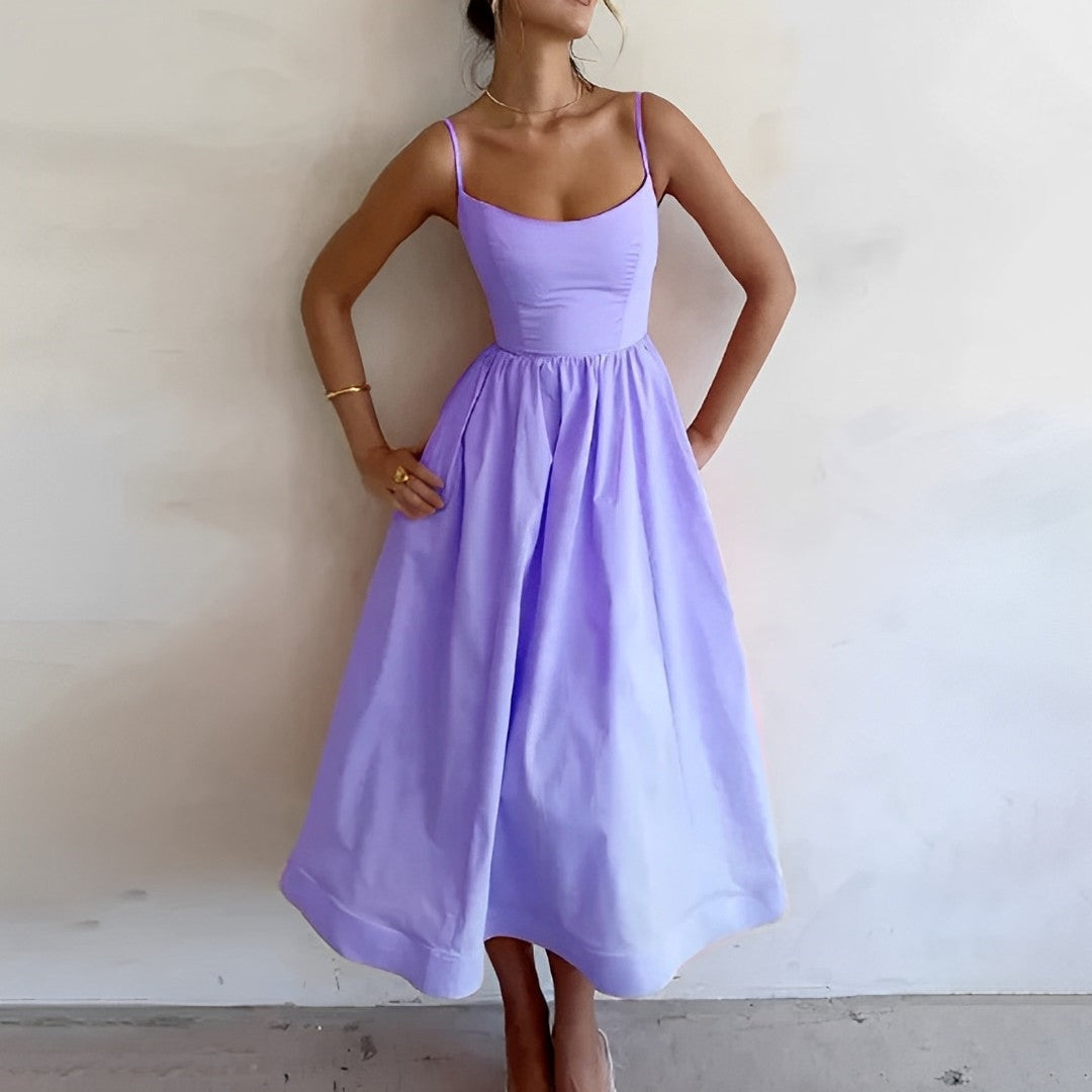 Damen Midikleid A-Linie für Hochzeitsgäste in Lila
