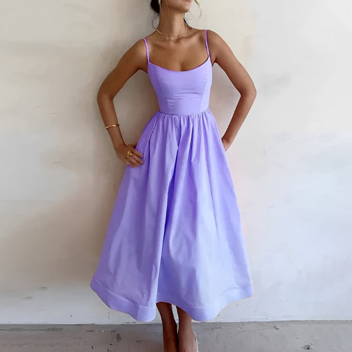 Damen Midikleid A-Linie für Hochzeitsgäste in Lila
