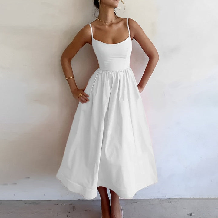 Damen Midikleid A-Linie für Hochzeitsgäste in Weiß