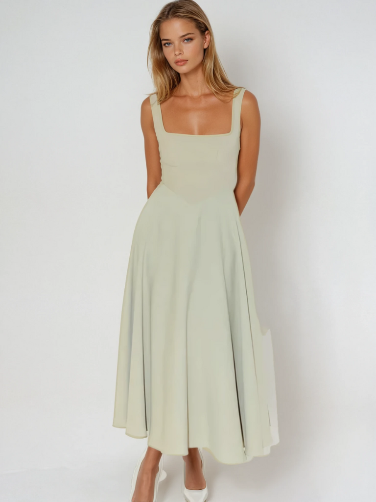 Damen Midikleid für festliche Anlässe in Salbeigrün