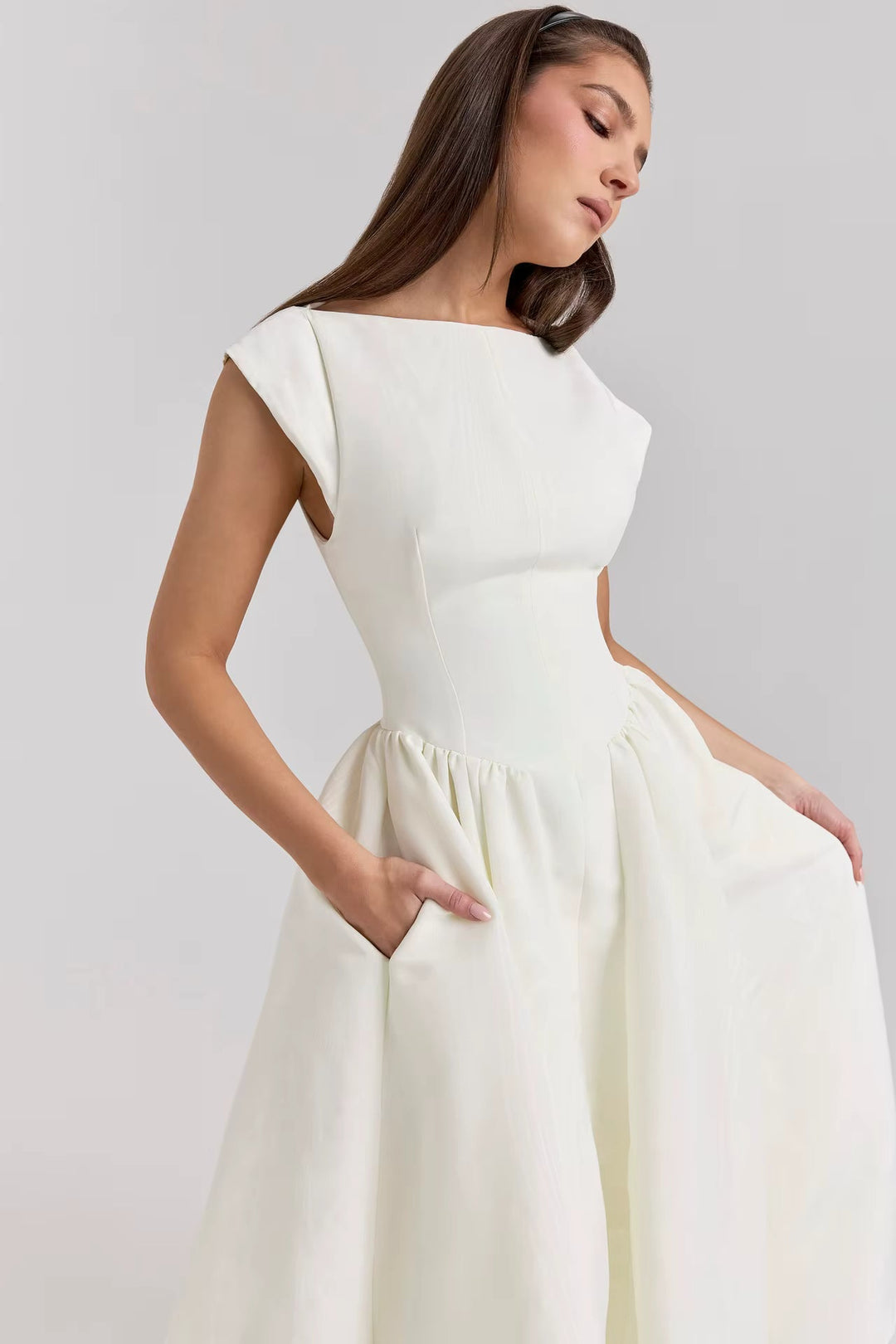 Damen Midikleid im klassischen Stil mit Puffärmeln für formale Hochzeitsgäste (2)