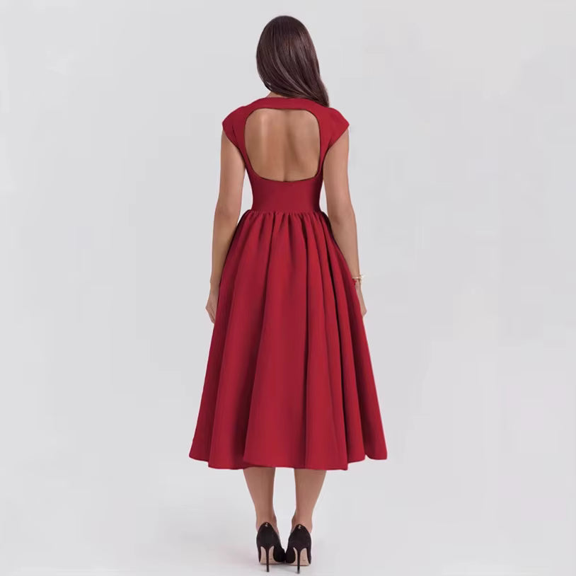 Damen Midikleid im klassischen Stil mit Puffärmeln für formale Hochzeitsgäste (7)
