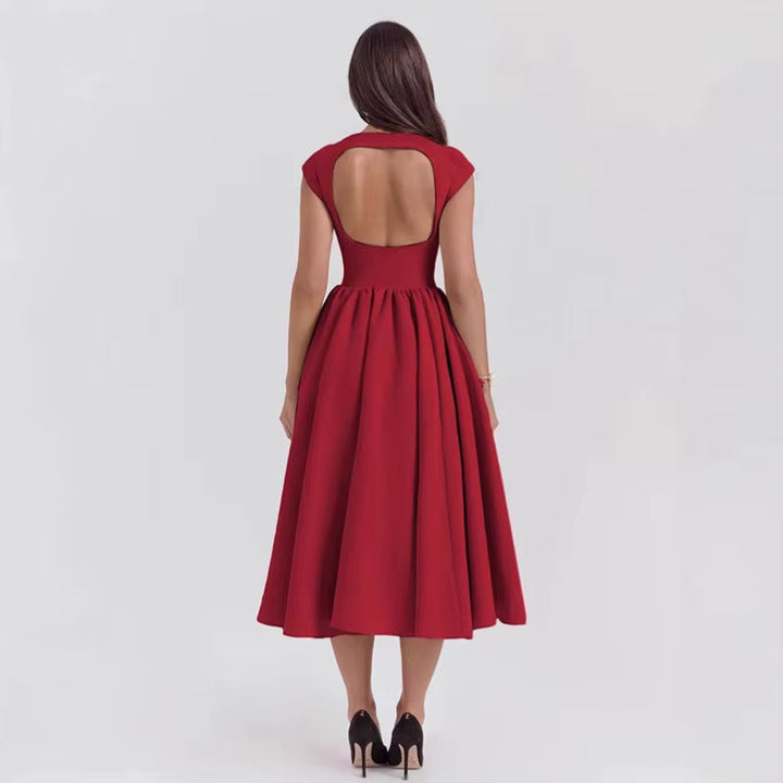 Damen Midikleid im klassischen Stil mit Puffärmeln für formale Hochzeitsgäste (7)