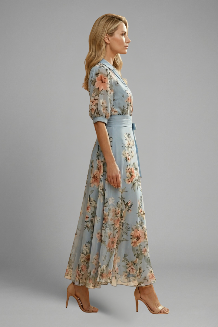 Damen Midikleid mit frischem Blumenmuster perfekt für Hochzeitsgäste im Sommer (4)
