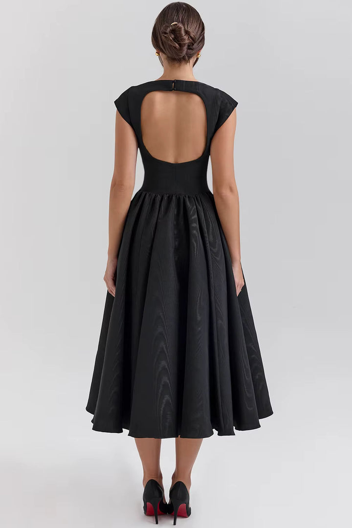 Damen Midikleid mit strukturierten Kappenärmeln und klassischem Ausschnitt für Hochzeitsgäste (9)