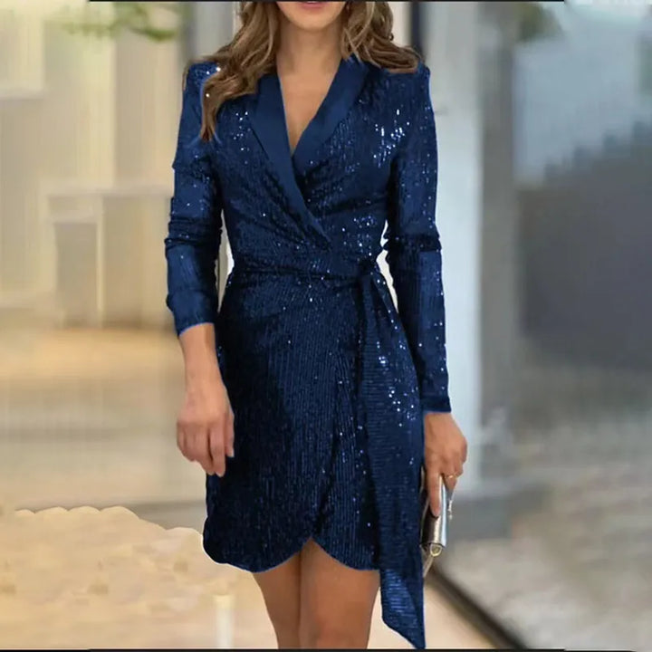 Damen Mini-Blazerkleid mit Pailletten für Hochzeitsgäste in Blau