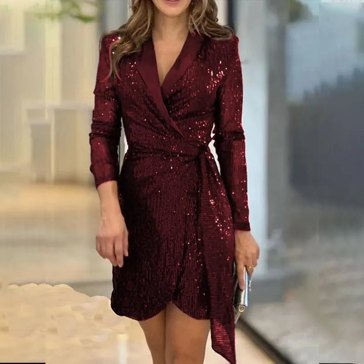 Damen Mini-Blazerkleid mit Pailletten für Hochzeitsgäste in Rot